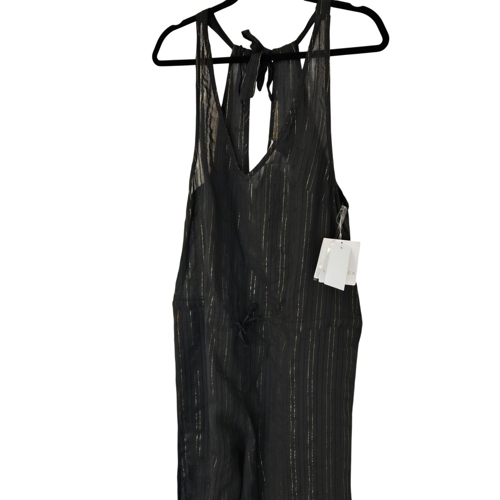 La Blanca Black Gold Stripe Halter Wide Leg Resort Jumpsuit Cover Up NWT - Picture 4 of 13